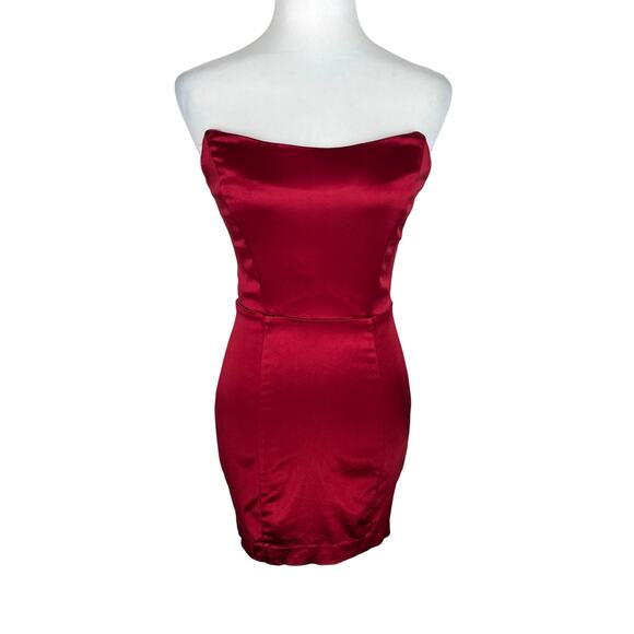 Bebe Red Satin Strapless Cocktail Dress - Picture 1 of 9